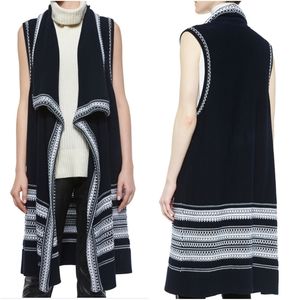 VINCE Textured Drape-Front Longline Waterfall Vest Size S